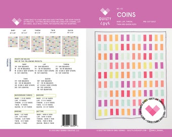 Coins PDF quilt Pattern/ modern quilt pattern/ fat quarter quilt pattern / precut quilt / jelly roll quilt / layer cake quilt pattern