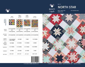 North Star PDF quilt Pattern/ Modern quilt pattern/ star quilt pattern/ quilt pattern/ fat quarter quilt pattern/ sawtooth star
