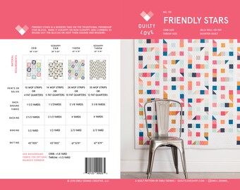 Friendly Stars PDF quilt Pattern/ modern quilt pattern/ jelly roll quilt pattern/ star quilt pattern/ jelly roll quilt/ quilt pattern/ quilt