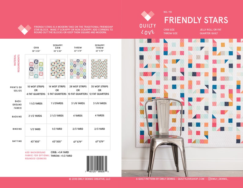 Friendly Stars PDF quilt Pattern/ modern quilt pattern/ jelly roll quilt pattern/ star quilt pattern/ jelly roll quilt/ quilt pattern/ quilt image 1