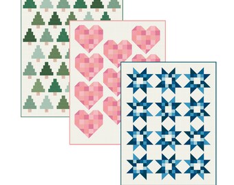 Scrappy quilt pattern bundle/ Scrappy Hearts/ Quilty Trees/ Quilty Stars PDF quilt pattern / Stash quilt pattern/ Scrappy quilt pattern