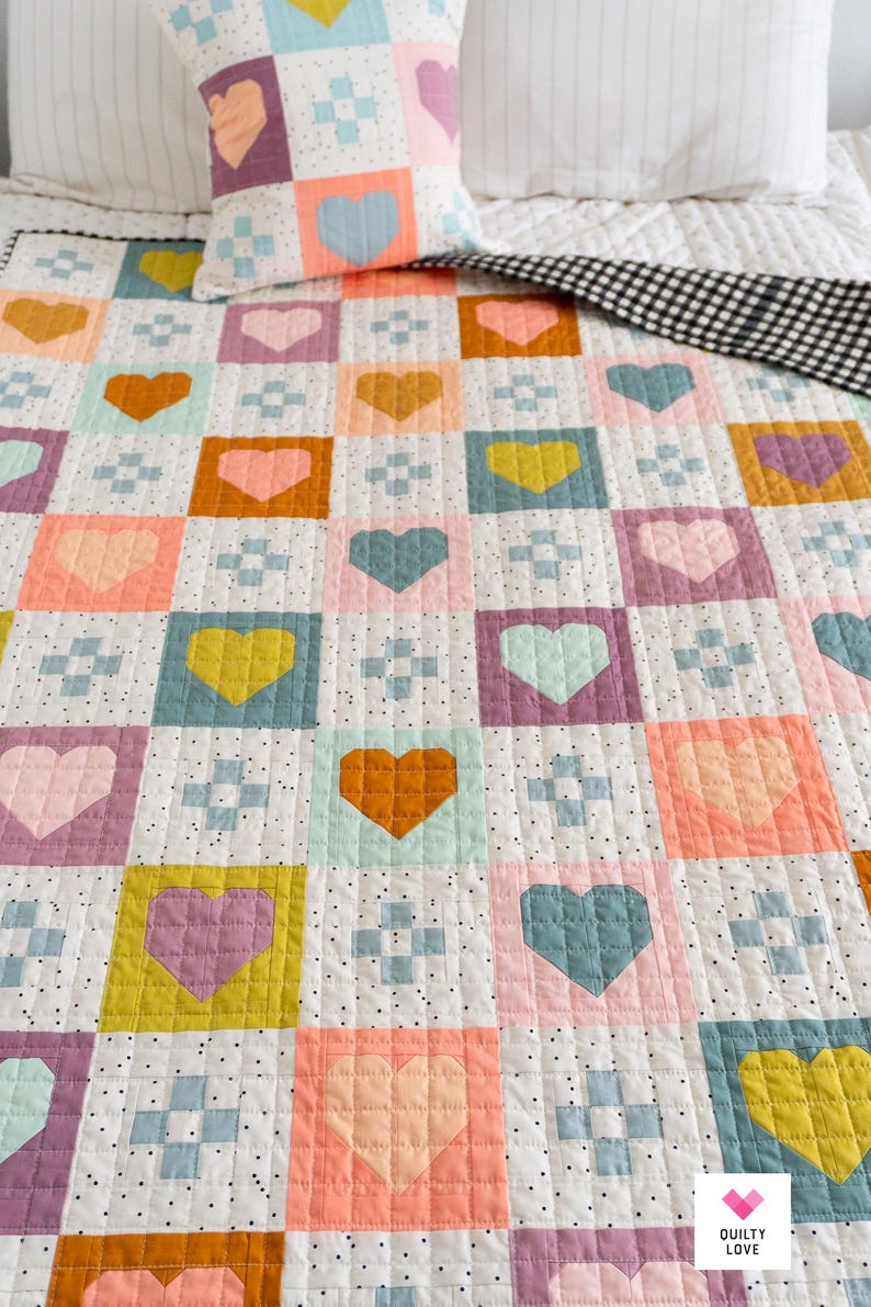 Cozy Checkered Hearts Quilt Pattern - A Cute and Modern Heart Quilt - Etsy