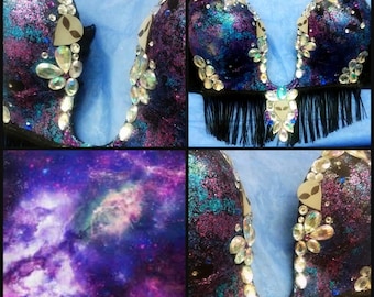 Space Galaxy Purple Stardust Print Women Sports Bra