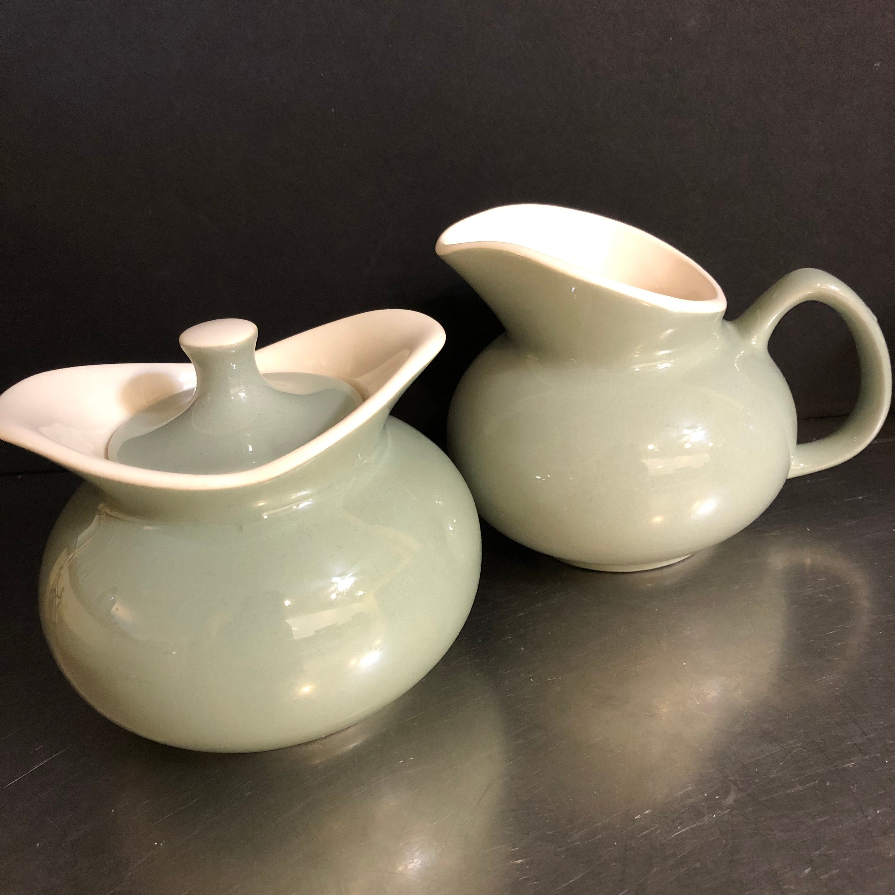Sugar Bowl Creamer Set 2 Lidded Mid Century Modern Green White Etsy UK