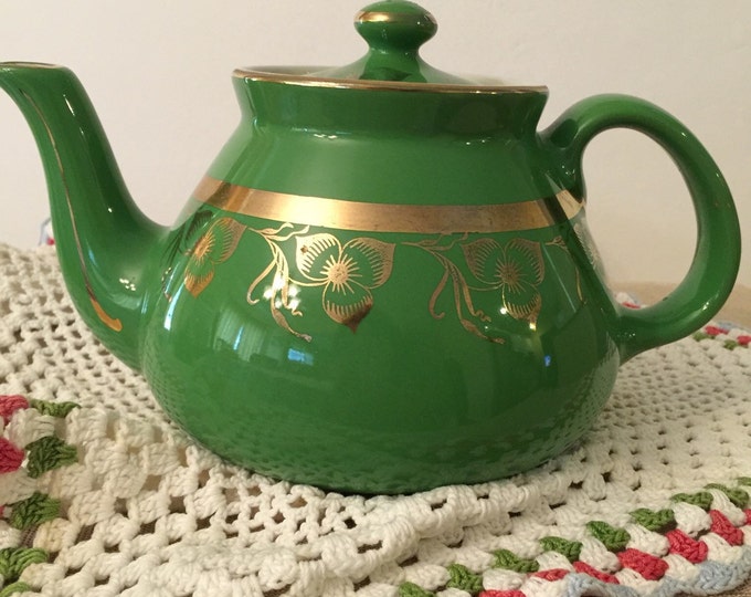 Hall Teapot Green and Gold 4 Cup Lid Tea Lover Vintage Etsy