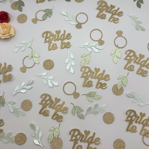 Hen Party Confetti, Bride to be Confetti, Engagement Confetti, Green & Gold Confetti, Botanical Hen Party, Leaves, Rings