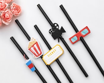 Movie Night Straws, Glitter Party Decorations (Pack of 10)