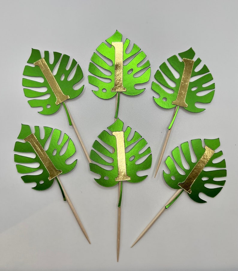 Safari Leaves Cupcake Toppers Jungle Leaf Cupcake Toppers Etsy
