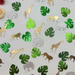 Safari Leaves Confetti, Jungle Confetti, Safari Confetti Scatter Confetti, Tropical confetti, Safari Animals Confetti, Baby Shower confetti