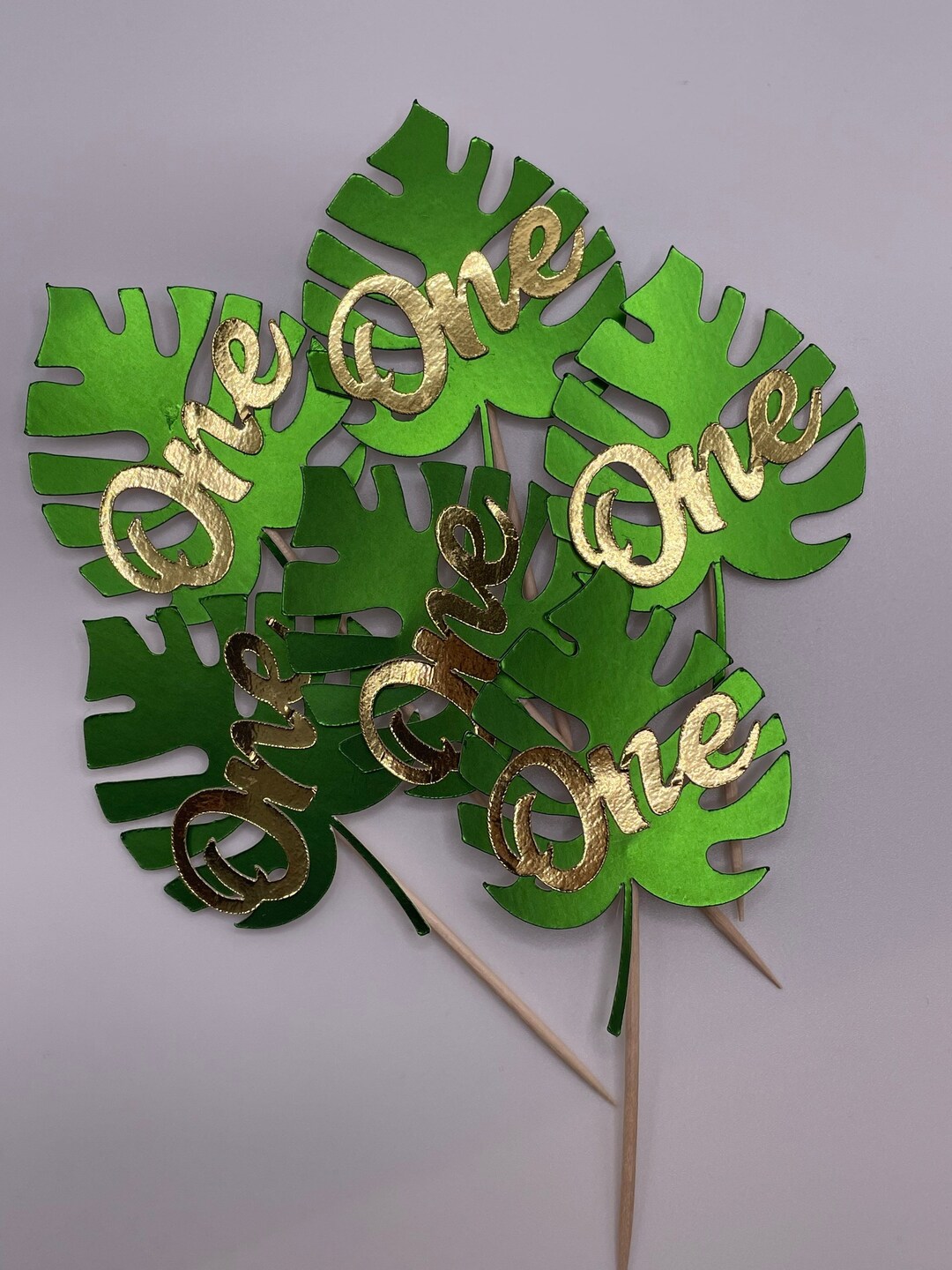 Safari Leaves Cupcake Toppers, Jungle Leaf Cupcake Toppers, Card