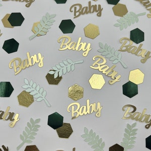 Baby Shower Confetti, Oh Baby Shower Confetti, New Mum Confetti, Green & Gold Baby shower, Scatter Confetti, Table Decor, Botanical