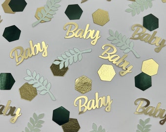 Baby Shower Confetti, Oh Baby Shower Confetti, New Mum Confetti, Green & Gold Baby shower, Scatter Confetti, Table Decor, Botanical