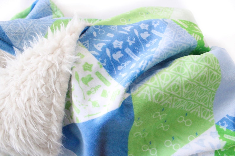 toddler crib bedding Harry Potter Blanket Patchwork design featuring minky /& llama fur baby nursery blanket baby shower gift