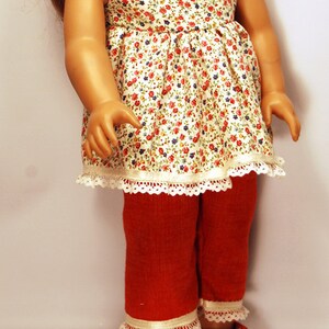 Handcrafted doll clothes designed to fit American girl dolls and other 18-inch dolls, Breezy Summer Top, Capri Pants, Club Collar Slip-Ons