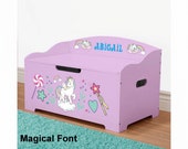 Personalized Dibsies Modern Expressions Unicorns Rainbows Toy Box - Purple