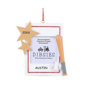 Personalized Sports Picture Frame Christmas Ornament - Basketball, Baseball, Football
