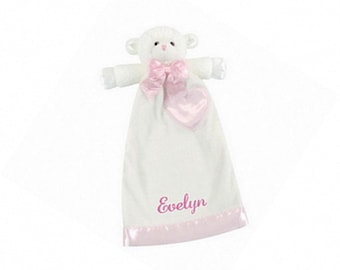 Personalized Lovable Lamb Security Blanket - 13 inch - Pink Embroidery