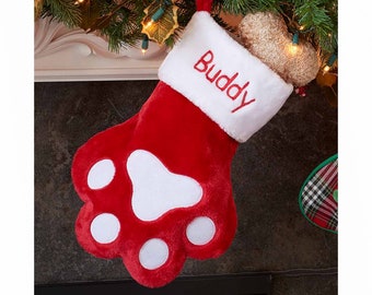 MissLytton 18 Inch Large Size Hanging Stockings Holiday Decoration with Paw Prints for Pet Dogs Cats Red MissLytton 18 Inch Large Size Hanging Stockings Holiday Decoration with Paw Prints for Pet Dogs Cats Red