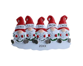 Personalized Gnome Family Christmas Ornament - Family of 5
