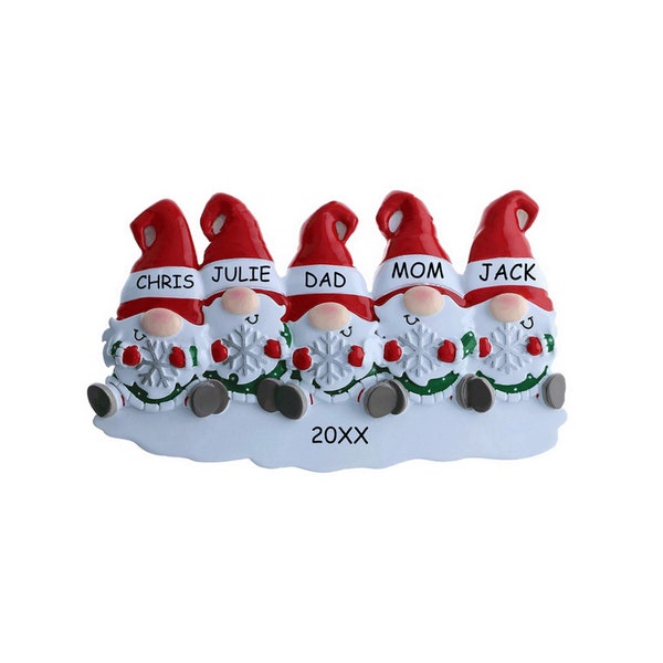 Personalized Gnome Family Christmas Ornament - Family of 5