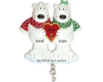 Personalized Keys to My Heart Bear Couples Christmas Ornament