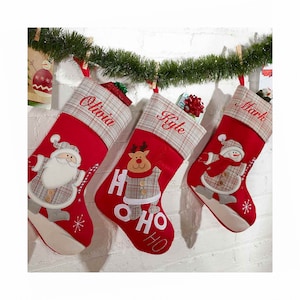 Personalized Classic Gray Plaid Christmas Stocking