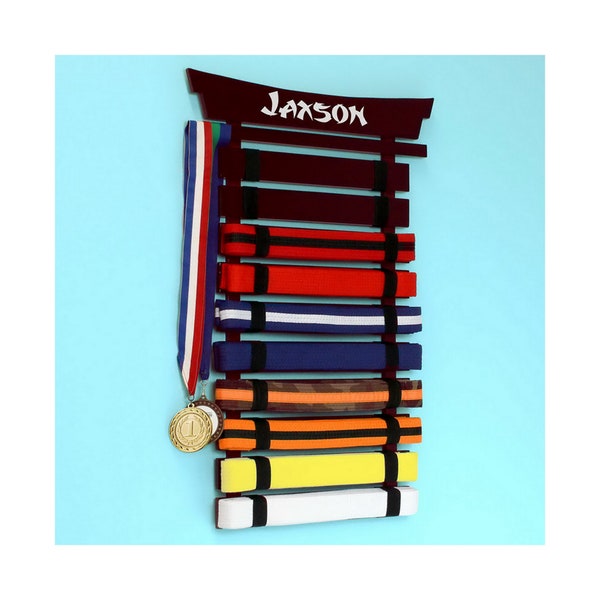 Personalized 10-Belt Karate Belt Display - Espresso