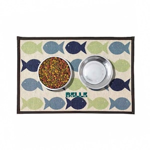 Dibsies Personalized Tapestry Cat Food Mat - Kool Fishies