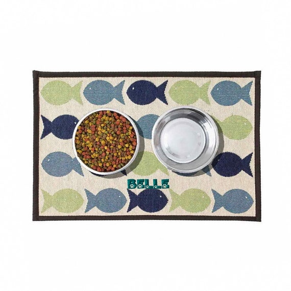 Dibsies Personalized Tapestry Cat Food Mat - Kool Fishies