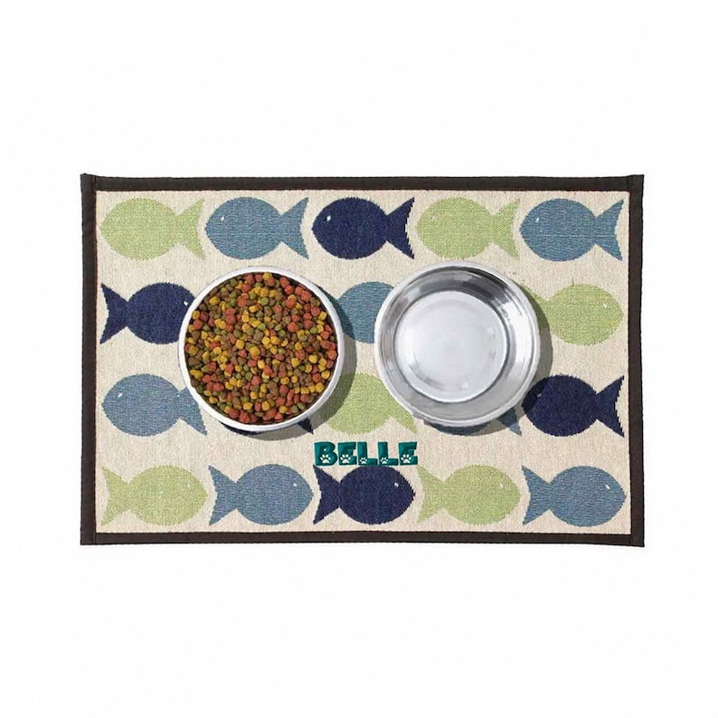 Dibsies Personalized Tapestry Cat Food Mat - Kool Fishies image 1