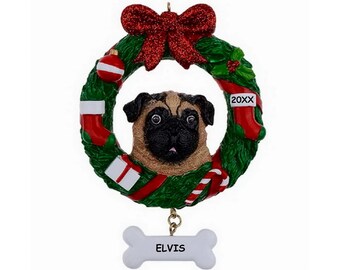 Personalized Pet Dog Christmas Ornament - Tan Pug