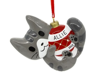 Personalized Tabby Cat Christmas Ornament