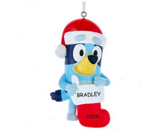 Kurt Adler Ornamenti Di Natale Bluey E Bingo | Set 2 Pezzi Con Cappello Di Babbo Natale | Decorazioni Per Albero