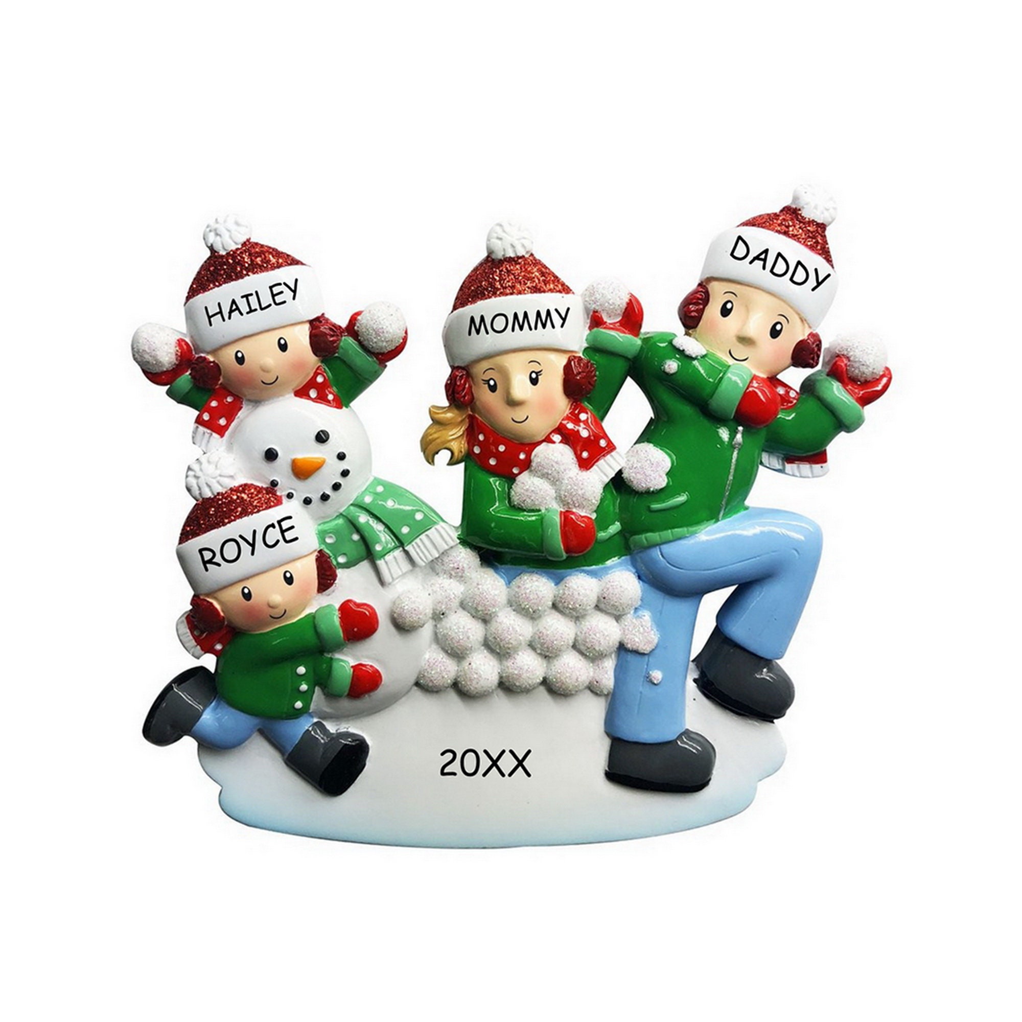 Personalized Snowball Fight Family Christmas Ornament – Customizable For 2-6 Family Members 6 thumbnail image