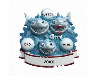 Personalized Awesome Shark Christmas Ornament - Family of 3