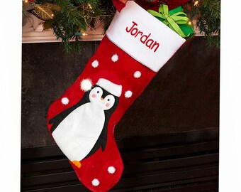 D3 Personalised Embroidered Silver Luxury Deluxe Christmas Stockings Penguin D3 Personalised Embroidered Silver Luxury Deluxe Christmas Stockings Penguin