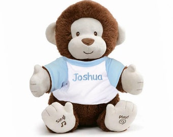 Personalized Animated Monkey Plush Toy - Blue