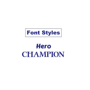 May include: A graphic design showing the text "Font Styles" in a blue rectangle, the word "Hero" in a blue cursive font, and the word "CHAMPION" in a blue sans-serif font.