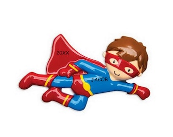 Personalized Flying Superhero Kids Christmas Ornament