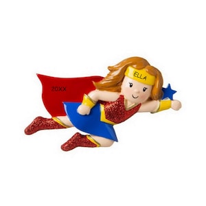 Personalized Flying Superhero Kids Christmas Ornament - Girl