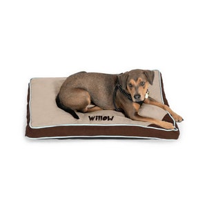 Personalized Pet Bed - Tan & Brown with Seafoam Piping