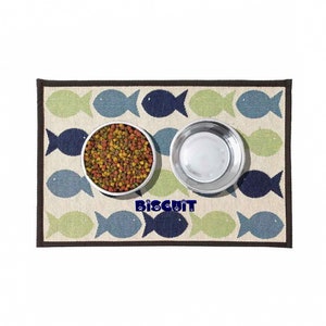 Dibsies Personalized Tapestry Cat Food Mat - Kool Fishies image 2