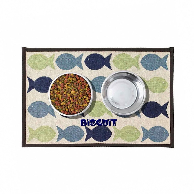 Dibsies Personalized Tapestry Cat Food Mat - Kool Fishies image 2