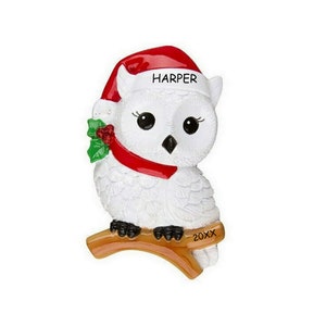 Personalized Snowy Owl Kids Christmas Ornament