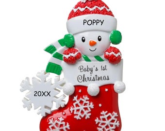 Personalized Snow Baby 1st Christmas In Stocking Christmas Ornament