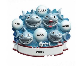 Personalized Awesome Shark Christmas Ornament - Family of 4