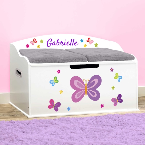 Personalized Dibsies Creative Wonders Themed Toy Box - White with Butterflies & Flowers