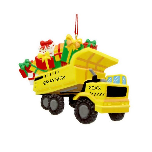 Personalized Yellow Dump Truck Kids Christmas Ornament