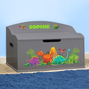 Personalized Dibsies Creative Wonders Dinosaurs Toy Box - Dovetail Gray