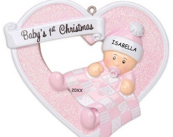 Personalized Heartily Yours Baby's First Christmas Ornament - Girl